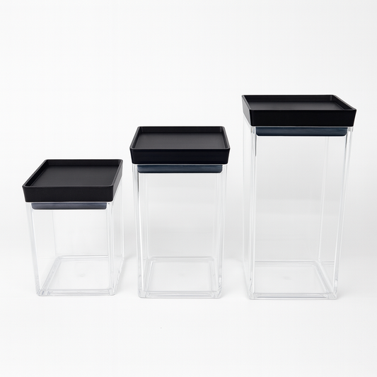1Pc Acrylic Jar – Small, Medium & Large | Transparent Storage Container with Black Lid - Habitt