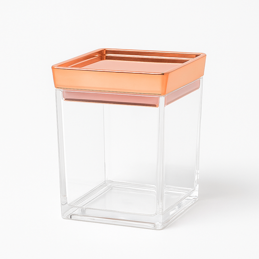 1Pc Acrylic Jar  – Small, Medium & Large | Transparent Storage Container with Rose Gold Lid - Habitt