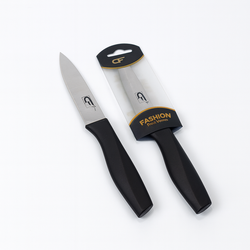 1Pc Stainless Steel Kitchen Knife – Single Piece Multipurpose Knife with Black Handle - Habitt