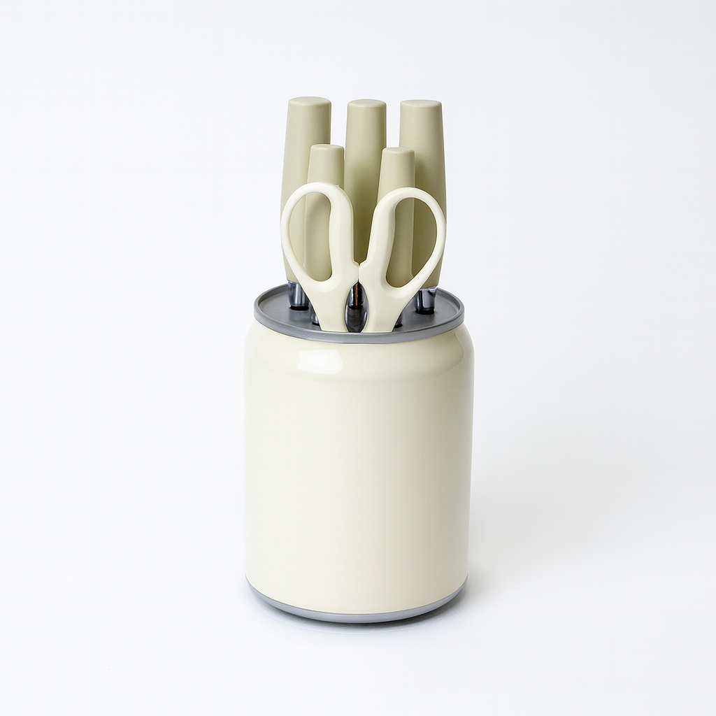 7 Pcs Stainless Steel Knife Set with Modern Block – Available in White, Grey & Black - Habitt