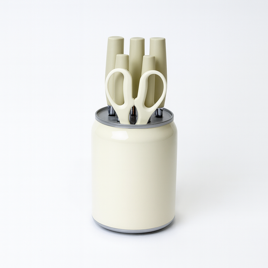 7 Pcs Stainless Steel Knife Set with Modern Block – Available in White, Grey & Black - Habitt