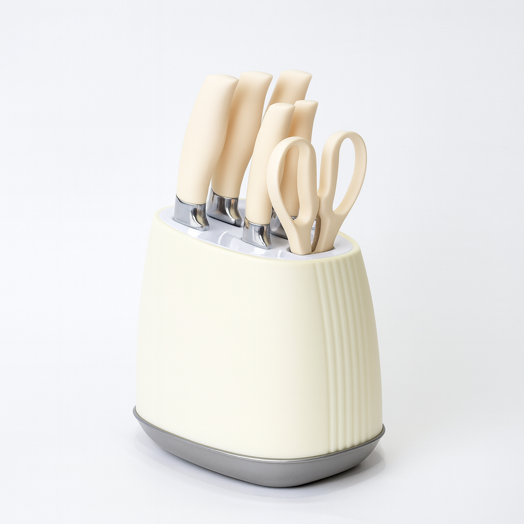 7 Pcs Stainless Steel Knife Set with Modern Block – Available in White & Black - Habitt