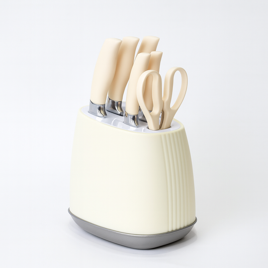 7 Pcs Stainless Steel Knife Set with Modern Block – Available in White & Black - Habitt