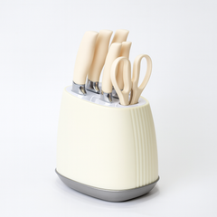 7 Pcs Stainless Steel Knife Set with Modern Block – Available in White & Black - Habitt