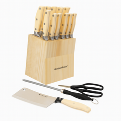 15 Pcs Stainless Steel Knife Set with Wooden Storage Block – Kitchen Prince - Habitt