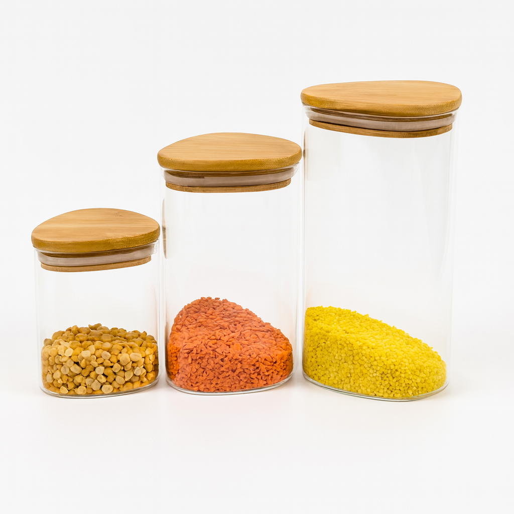1Pc Glass Jar with Wooden Lid – Airtight Kitchen Storage Container (Small, Medium, Large) - Habitt