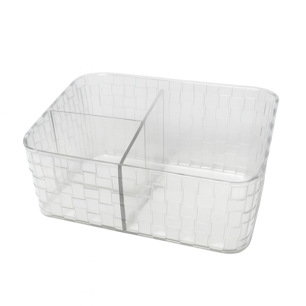 Clear Acrylic Cosmetic Organizer – Woven Design Storage Box with Compartments - Habitt