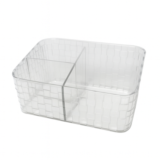 Clear Acrylic Cosmetic Organizer – Woven Design Storage Box with Compartments - Habitt