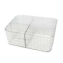 Clear Acrylic Cosmetic Organizer – Woven Design Storage Box with Compartments - Habitt