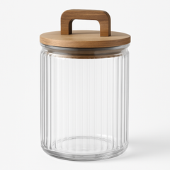 Small Lining Glass Storage Jar with Wooden Handle Lid – Transparent Container - Habitt