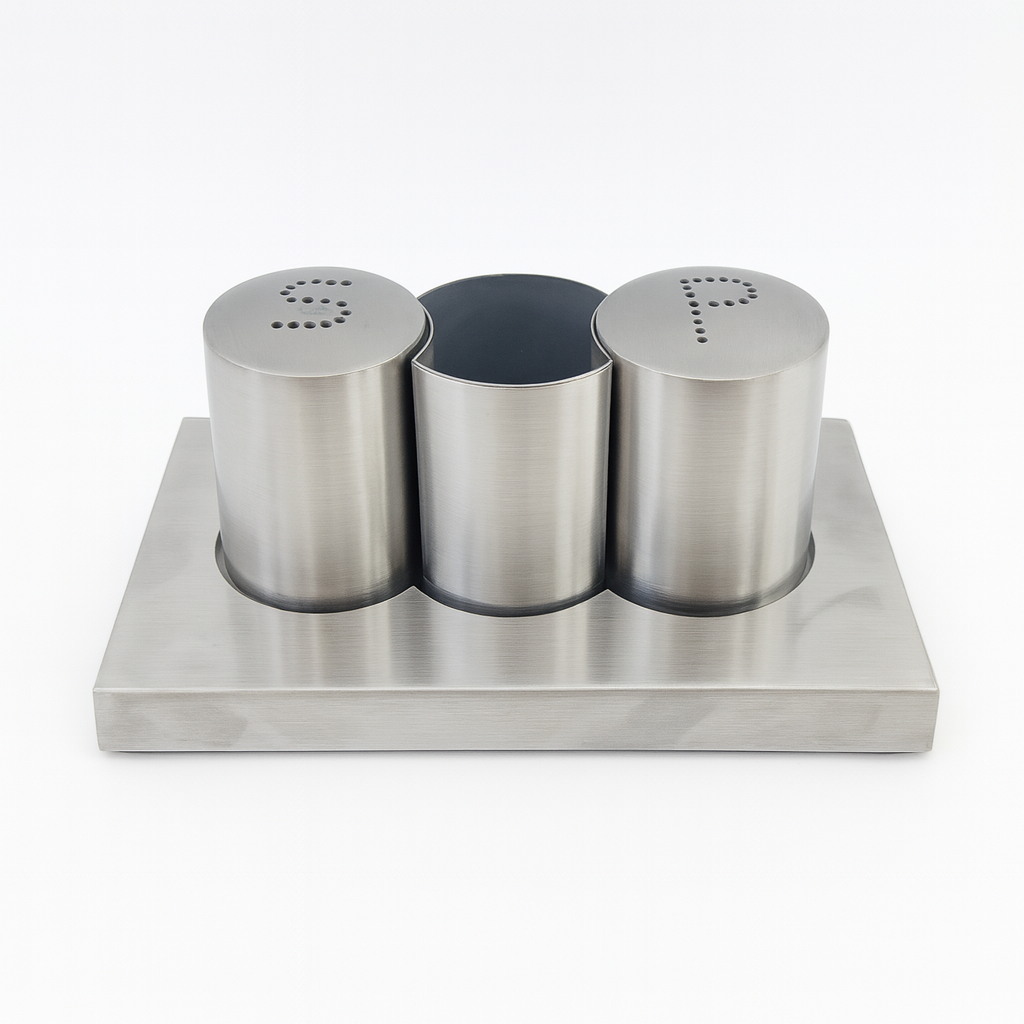 Stainless Steel Salt & Pepper Shaker Set with Toothpick Holder – Modern Tabletop Condiment Set - Habitt
