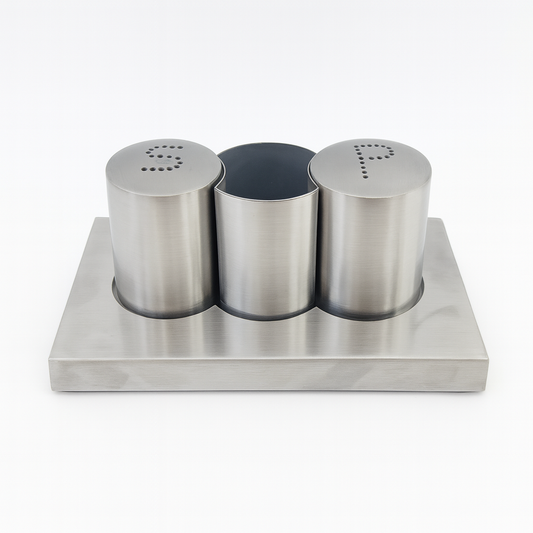 Stainless Steel Salt & Pepper Shaker Set with Toothpick Holder – Modern Tabletop Condiment Set - Habitt