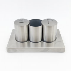 Stainless Steel Salt & Pepper Shaker Set with Toothpick Holder – Modern Tabletop Condiment Set - Habitt