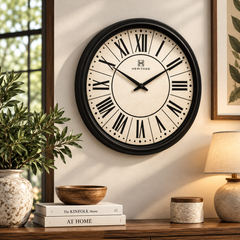 Heritage “Moon Time” Wall Clock 20" – Vintage Roman Numeral Design with Black Plastic Frame
