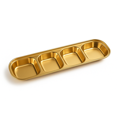Gold Finish Stainless Steel Compartment Dish – 1, 2, 3 & 4 Section Plates for Snacks & Serving - Habitt