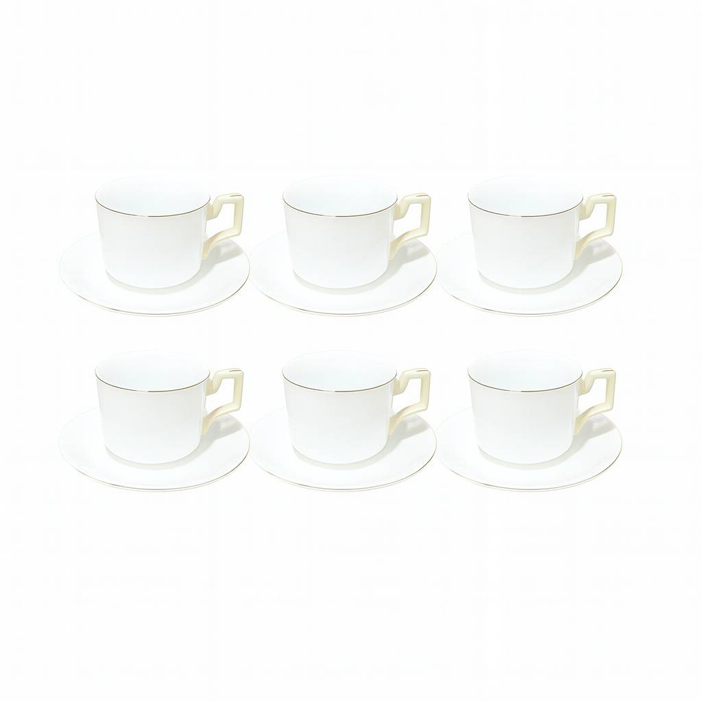6 Pcs 220ML White Porcelain Tea & Coffee Cup with Saucer | Minimalist Elegant Design - Habitt
