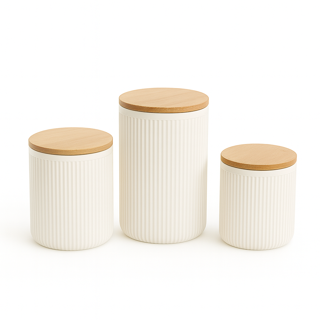 3 Pcs Retro Storage Box Set with Wooden Lids – Airtight Kitchen Containers for Tea, Coffee, Sugar & Snacks - Habitt