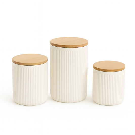 3 Pcs Retro Storage Box Set with Wooden Lids – Airtight Kitchen Containers for Tea, Coffee, Sugar & Snacks - Habitt