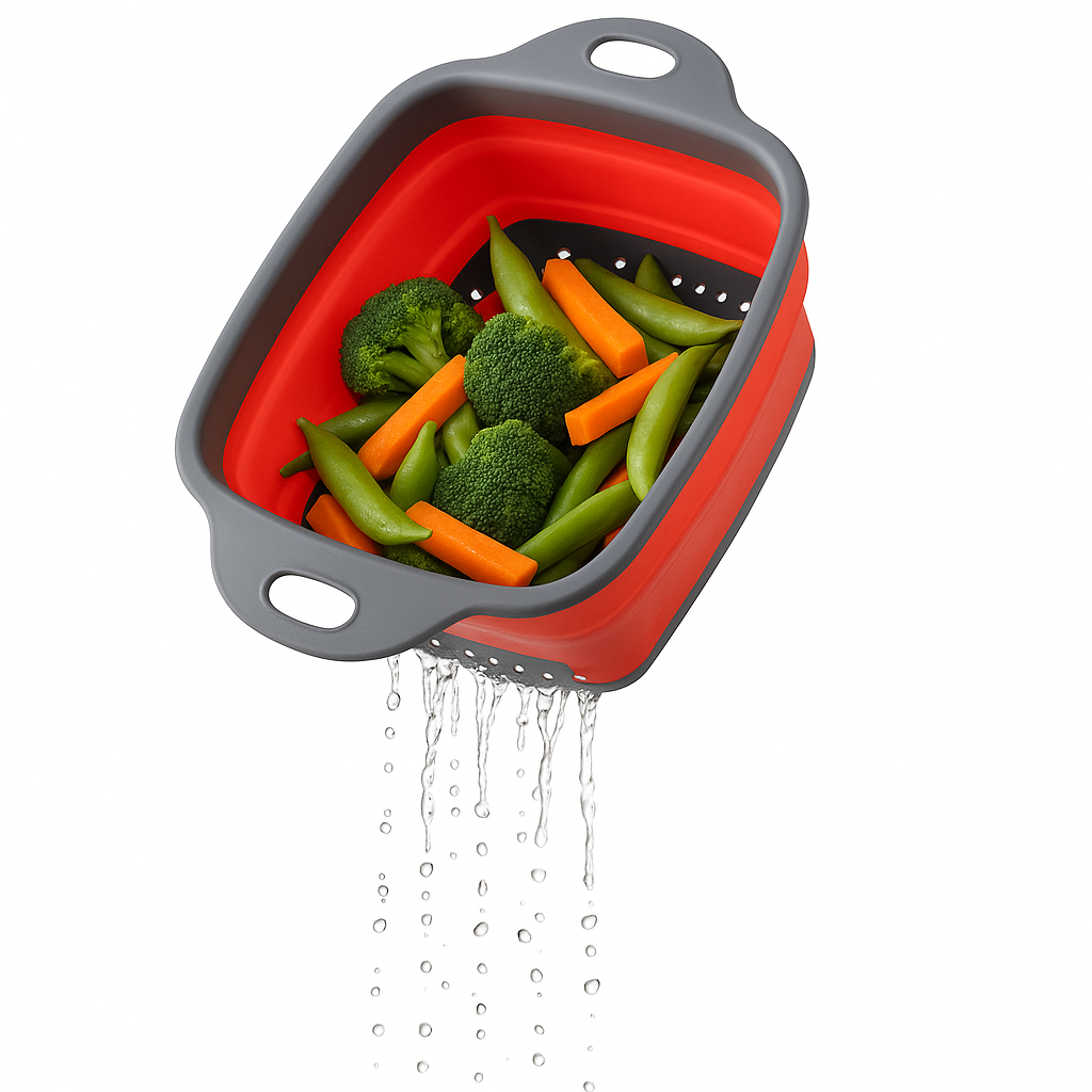 Collapsible Square Drain Basket – Folding Colander (24x18x7.5 cm & 29x22x8.6 cm) - Habitt