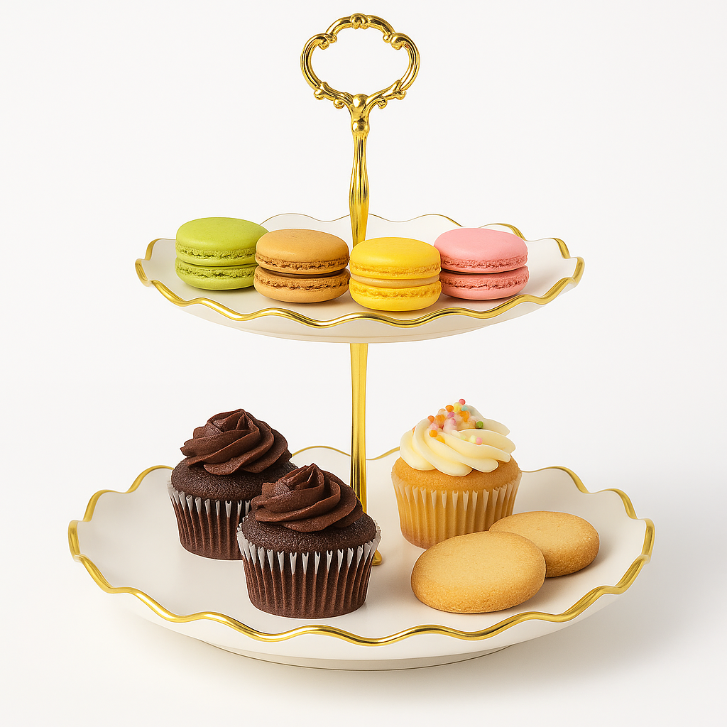 Super Dine 2-Tier White & Gold Dessert Stand – Elegant High-Tea Server - Habitt