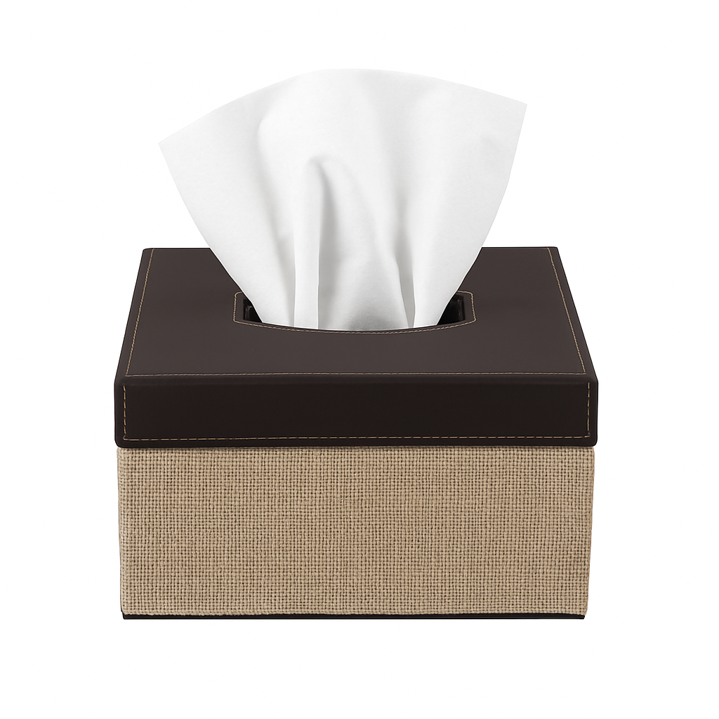 Leather Tissue Box with Jute Base – Stylish & Durable - Habitt