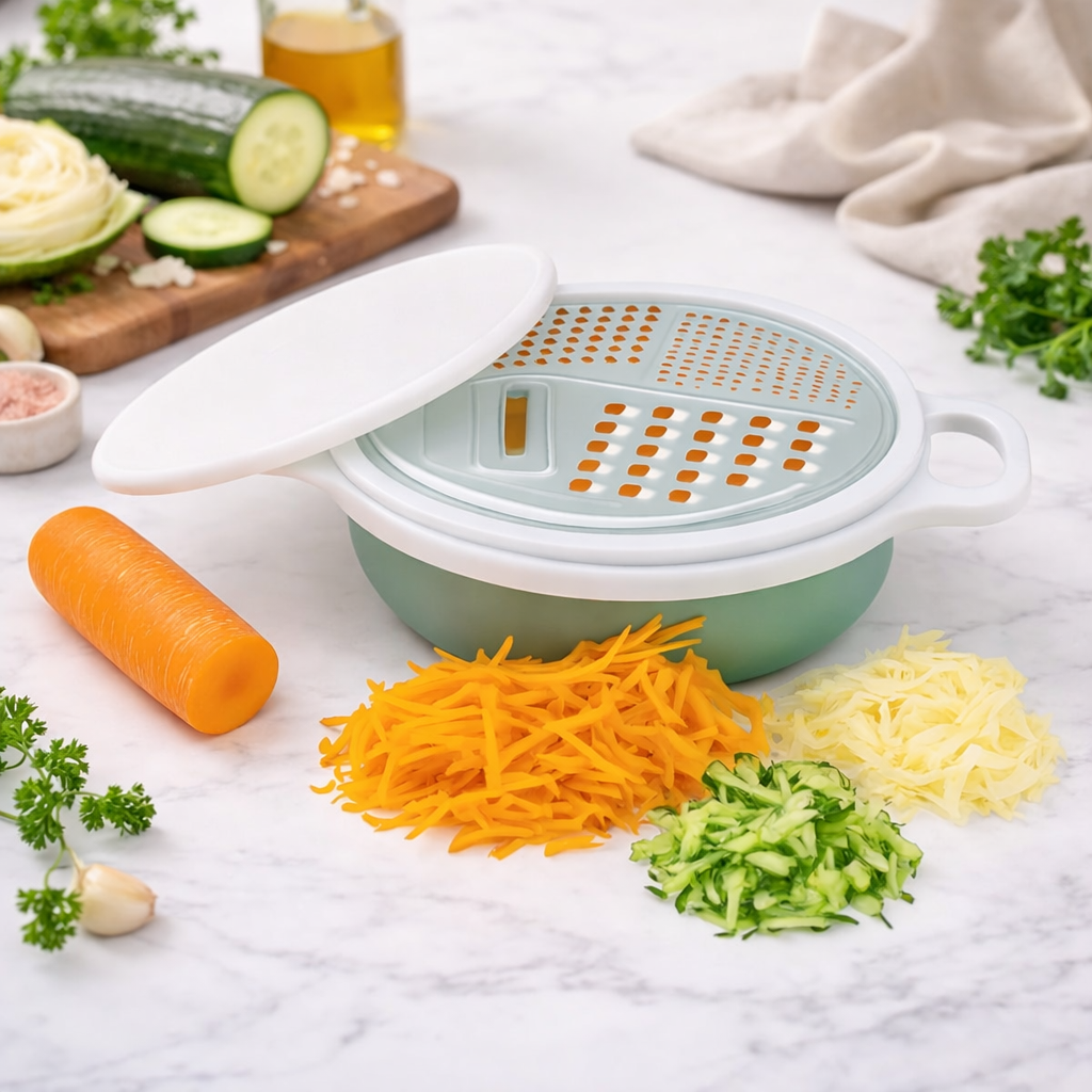 3-in-1 Grater with Storage Bowl & Lid Green | Multi-Purpose Kitchen Tool – 1 Piece - Habitt
