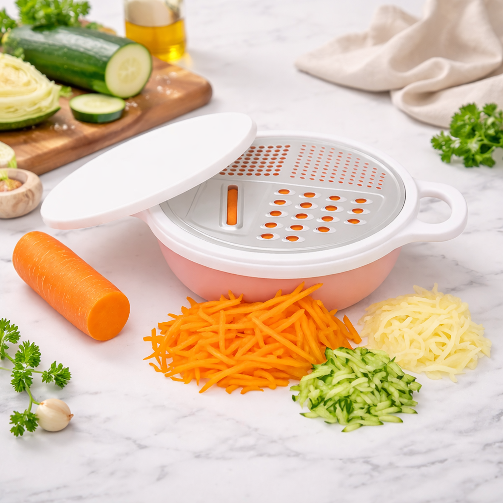 3-in-1 Grater with Storage Bowl & Lid Beige | Multi-Purpose Kitchen Tool – 1 Piece - Habitt
