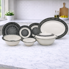 Noir Chic Dinner Set – Modern Mandala Elegance for Sophisticated Dining (22 / 30 / 43 PCS) - Habitt