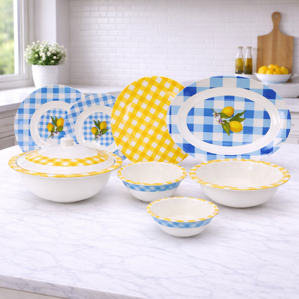 Lemon Squares Dinner Set – Sunlit Charm for Joyful Dining (22 / 30 / 43 PCS) - Habitt