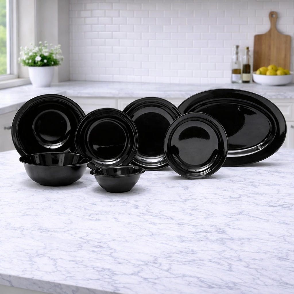 Black Melamine Dinner Set – Modern, Durable & Complete Dining Solution (22 / 30 / 43 PCS) - Habitt