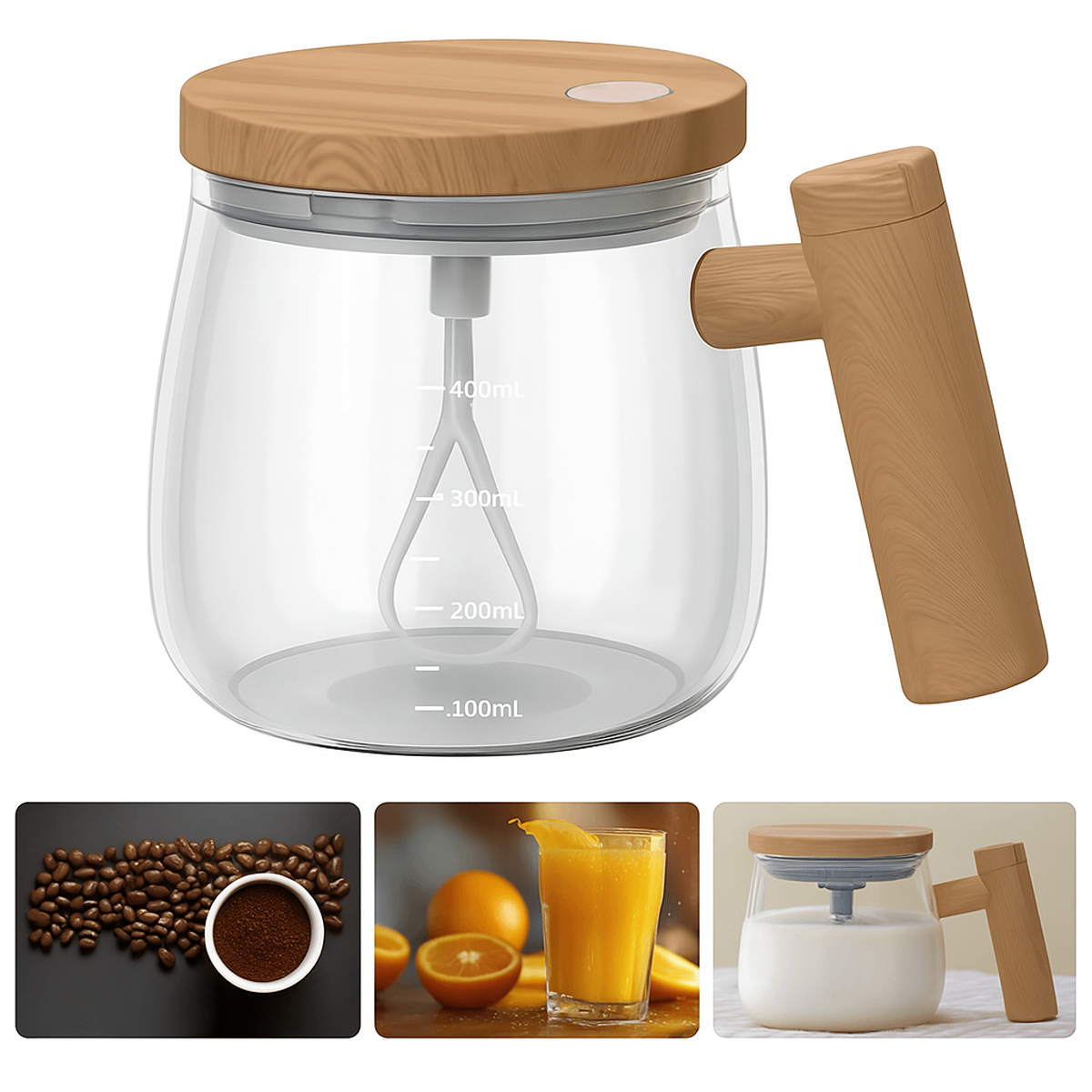 Coffee Beater Glass Mug – 400ml (USB Rechargeable) - Habitt