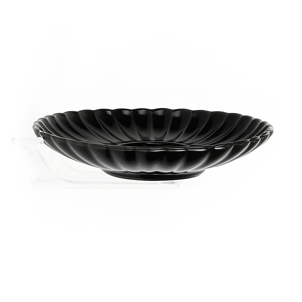 Elegant Dip Plate – Black Ceramic with Scalloped Edge - Habitt