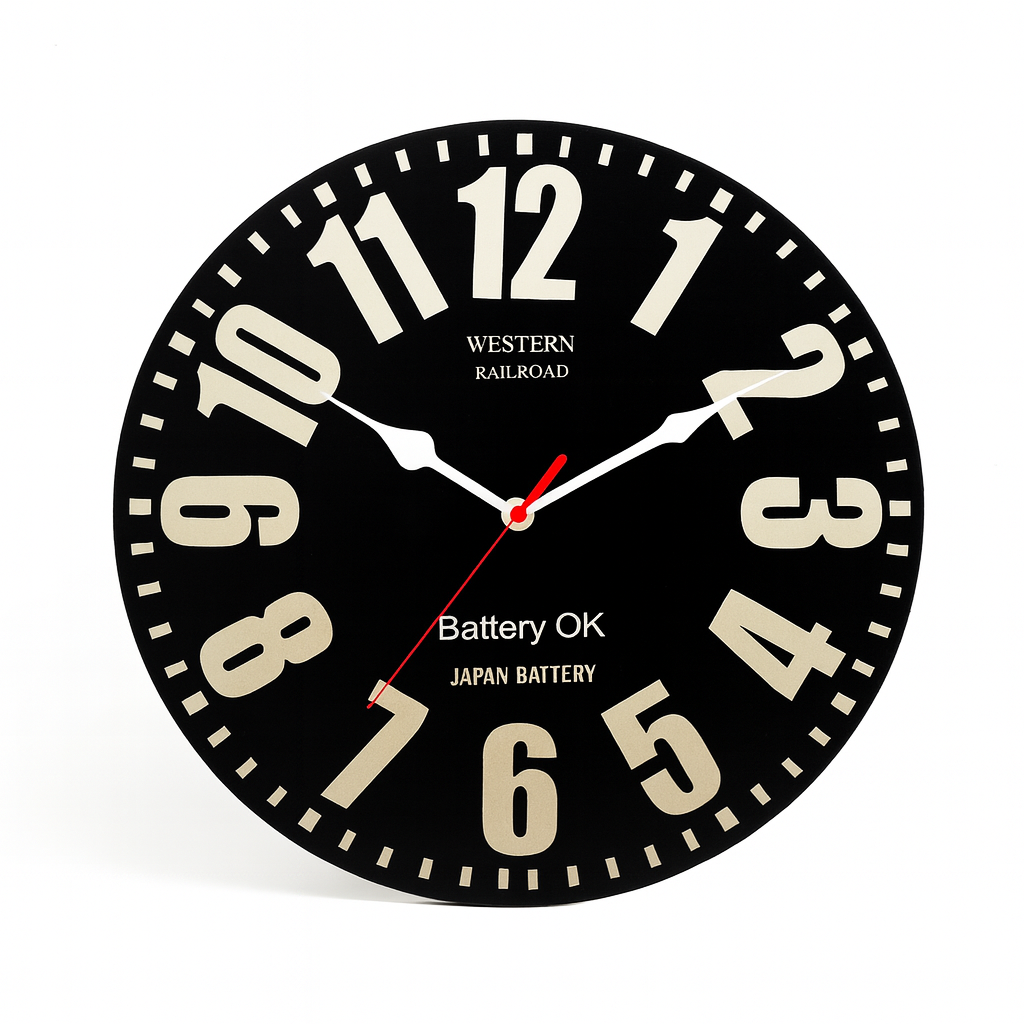 Ocean Wall Clock – Oversized Black Vintage Roman Numeral Clock with Plastic Frame - Habitt