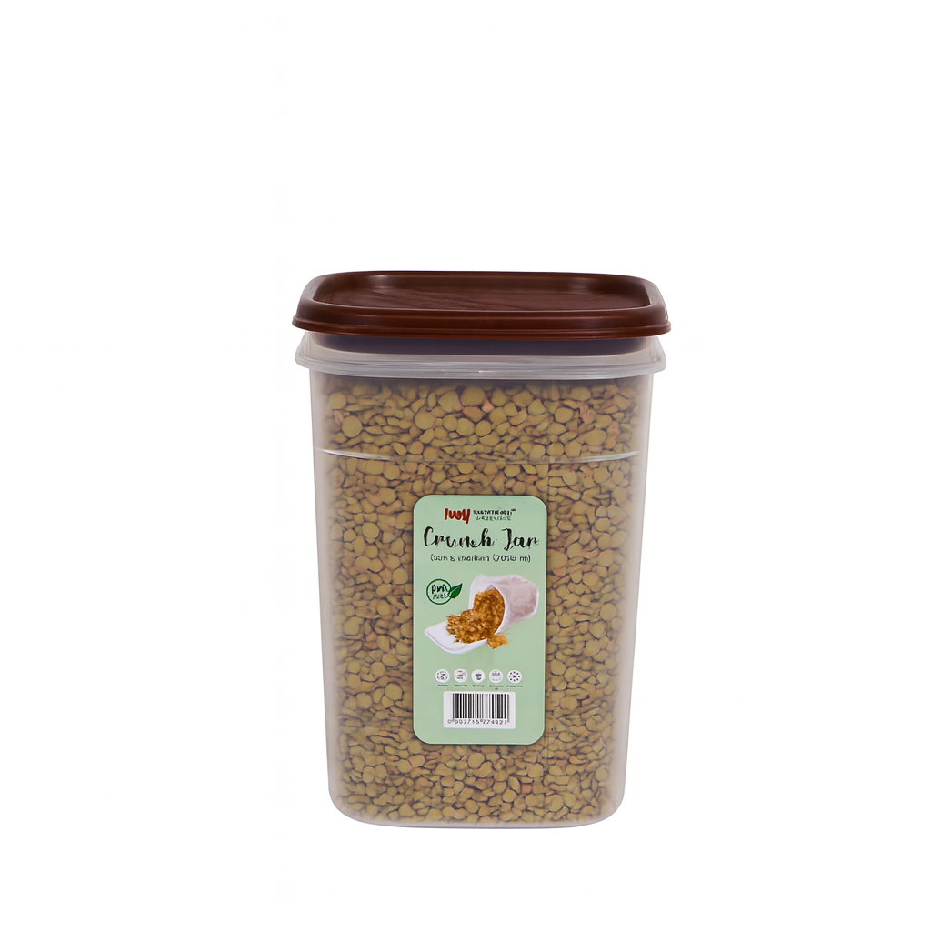 1pc Crunch Jar Medium – 1300 ml Plastic Airtight Food Storage Container (White, Red, Grey, Brown Lid Options) - Habitt