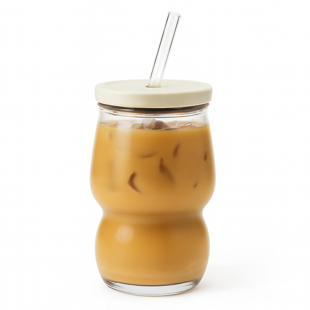 Clear Iced Tea Glass with Lid & Straw – Large Curved Drinking Jar - Habitt