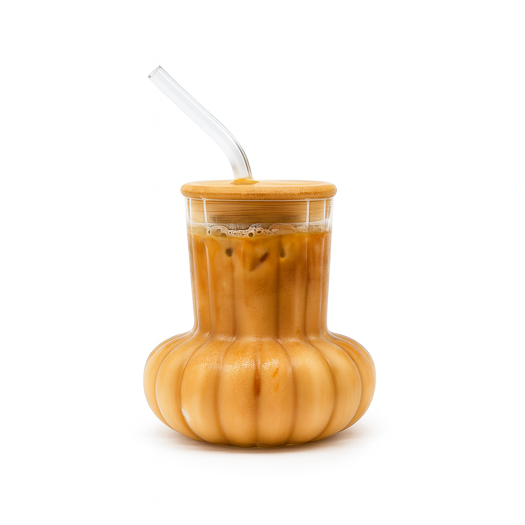 350ml Straw Glass – Clear Borosilicate with Wooden Lid & Reusable Straw - Habitt