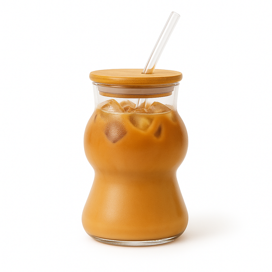 Glass Tumbler with Bamboo Lid & Straw – 450ml - Habitt