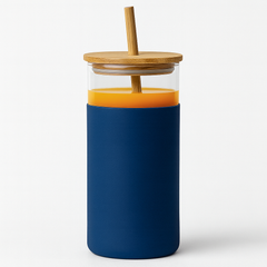 1Pc 500ml Straw Glass Bottle – Reusable with Wooden Lid & Silicone Sleeve (Green, Pink, Blue, Beige) - Habitt