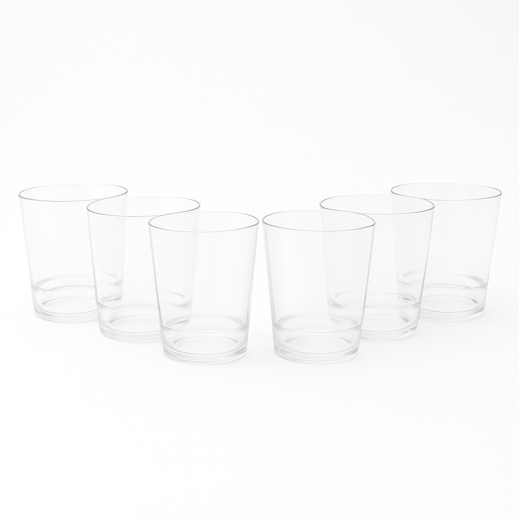(Pack of 6) Multi-Colored Drinking Glasses – Premium Transparent Tumblers in Purple, Grey, Blue, Pink & Clear Shades - Habitt