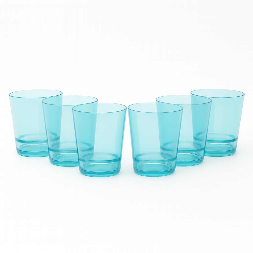 (Pack of 6) Multi-Colored Drinking Glasses – Premium Transparent Tumblers in Purple, Grey, Blue, Pink & Clear Shades - Habitt