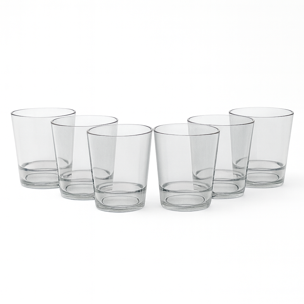 (Pack of 6) Multi-Colored Drinking Glasses – Premium Transparent Tumblers in Purple, Grey, Blue, Pink & Clear Shades - Habitt
