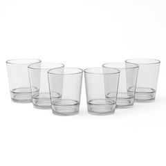 (Pack of 6) Multi-Colored Drinking Glasses – Premium Transparent Tumblers in Purple, Grey, Blue, Pink & Clear Shades - Habitt