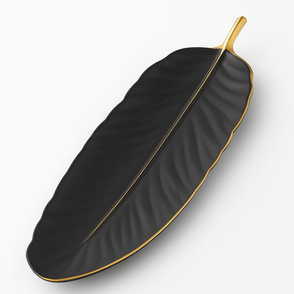 1Pc Leaf Platter Single – Black & White | Elegant Ceramic Serving Platter - Habitt
