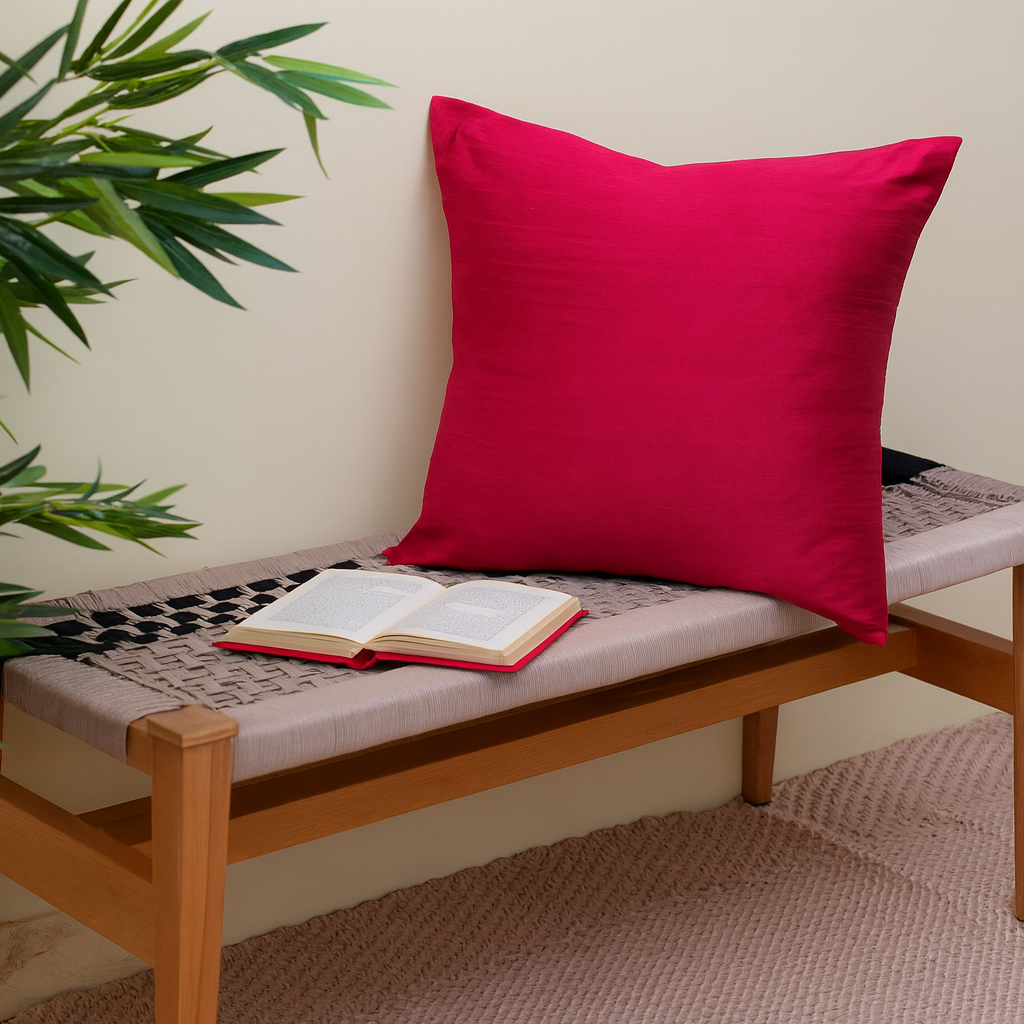 Buy 1 Get 1 Free Pink Cotton Silk Cushion Cover 18x18 – Elegant Plain Decorative Throw Pillow for Sofa, Bed & Living Room - Habitt