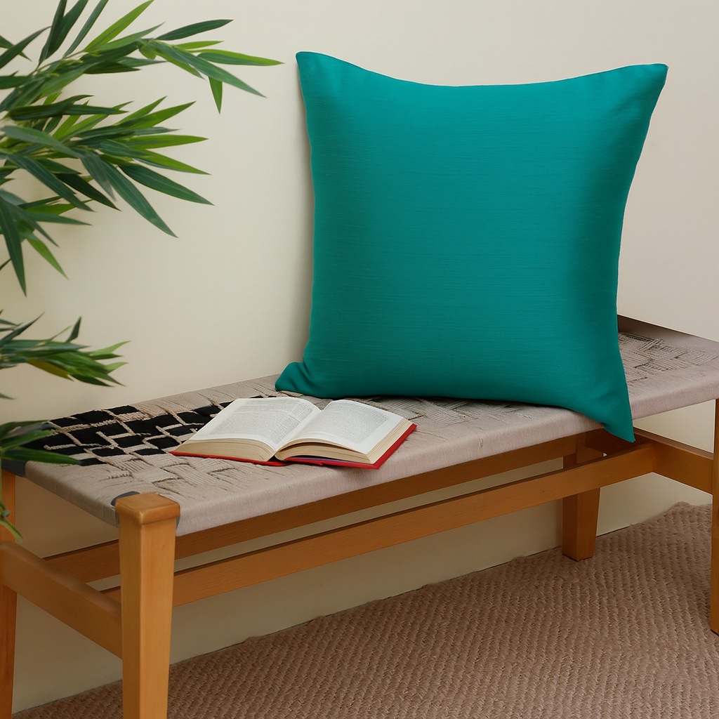 Buy 1 Get 1 Free Green Cotton Silk Cushion Cover 18x18 – Elegant Plain Decorative Throw Pillow for Sofa, Bed & Living Room - Habitt