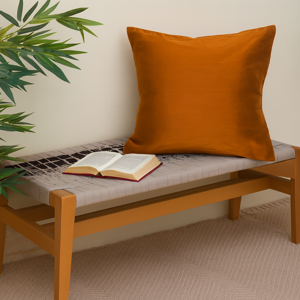 Buy 1 Get 1 Free Brown Cotton Silk Cushion Cover 18x18 – Elegant Plain Decorative Throw Pillow for Sofa, Bed & Living Room - Habitt