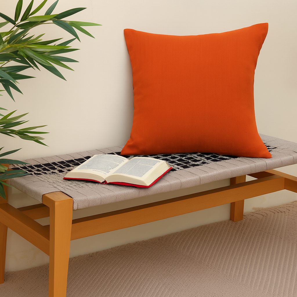 Buy 1 Get 1 Free Rust Cotton Silk Cushion Cover 18x18 – Elegant Plain Decorative Throw Pillow for Sofa, Bed & Living Room - Habitt
