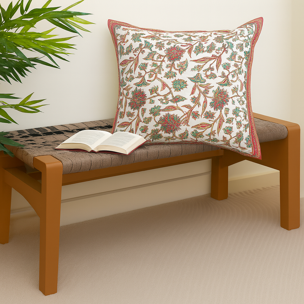 Gul Floral Cotton Cushion Cover – 18x18 Inch Decorative Throw Pillow Cover - Habitt