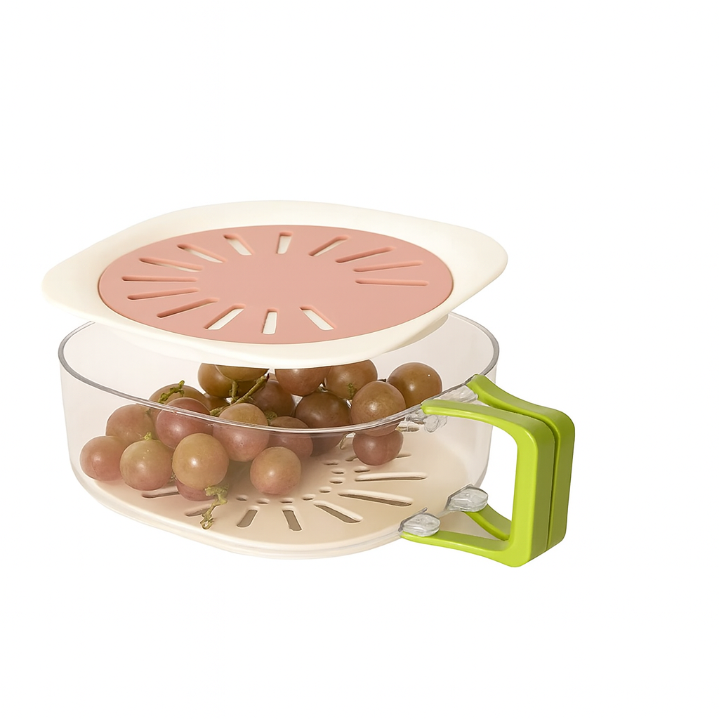 Plastic Fruit Drain Basket – Multifunctional Washing & Storage Bowl with Handle - Habitt