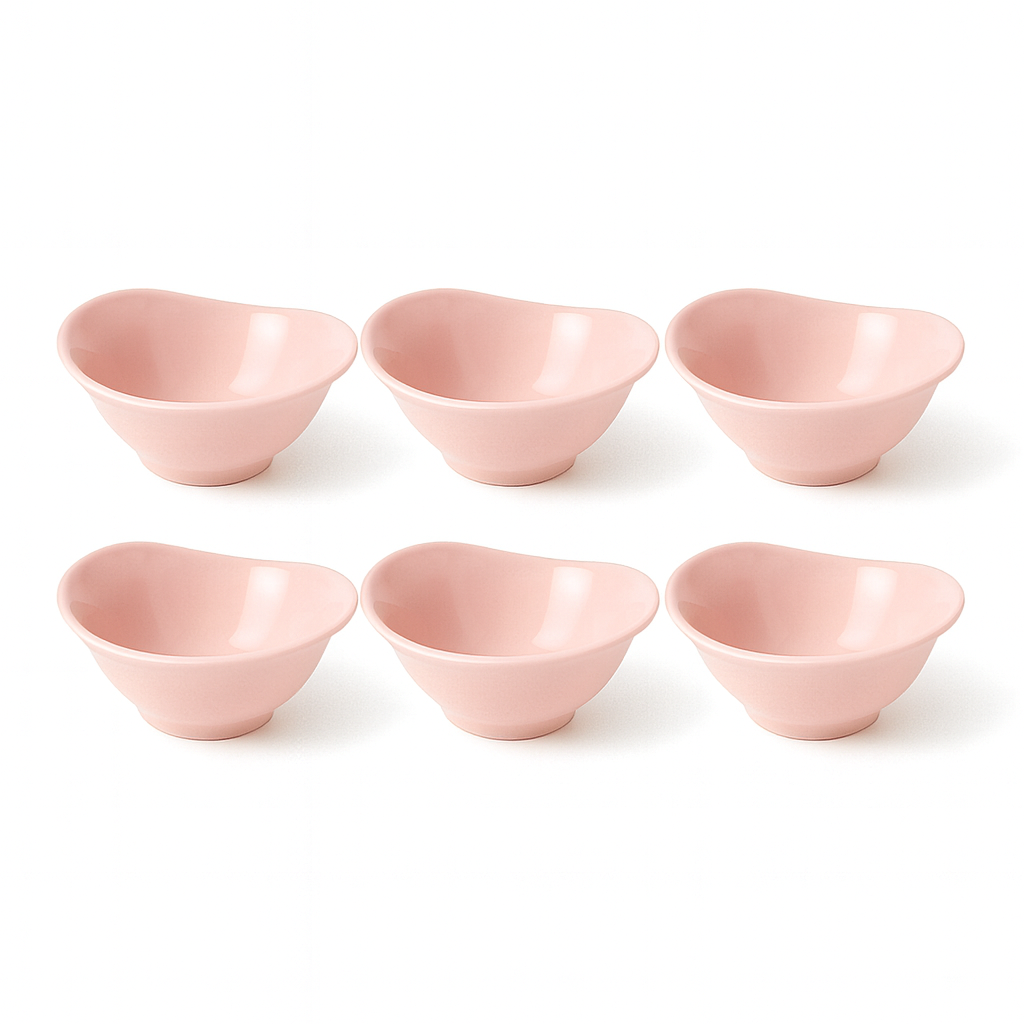 6 Pcs  Solecasa Pink Ceramic Bowl Set – Stylish Small Bowls for Snacks, Sauces & Sides - Habitt
